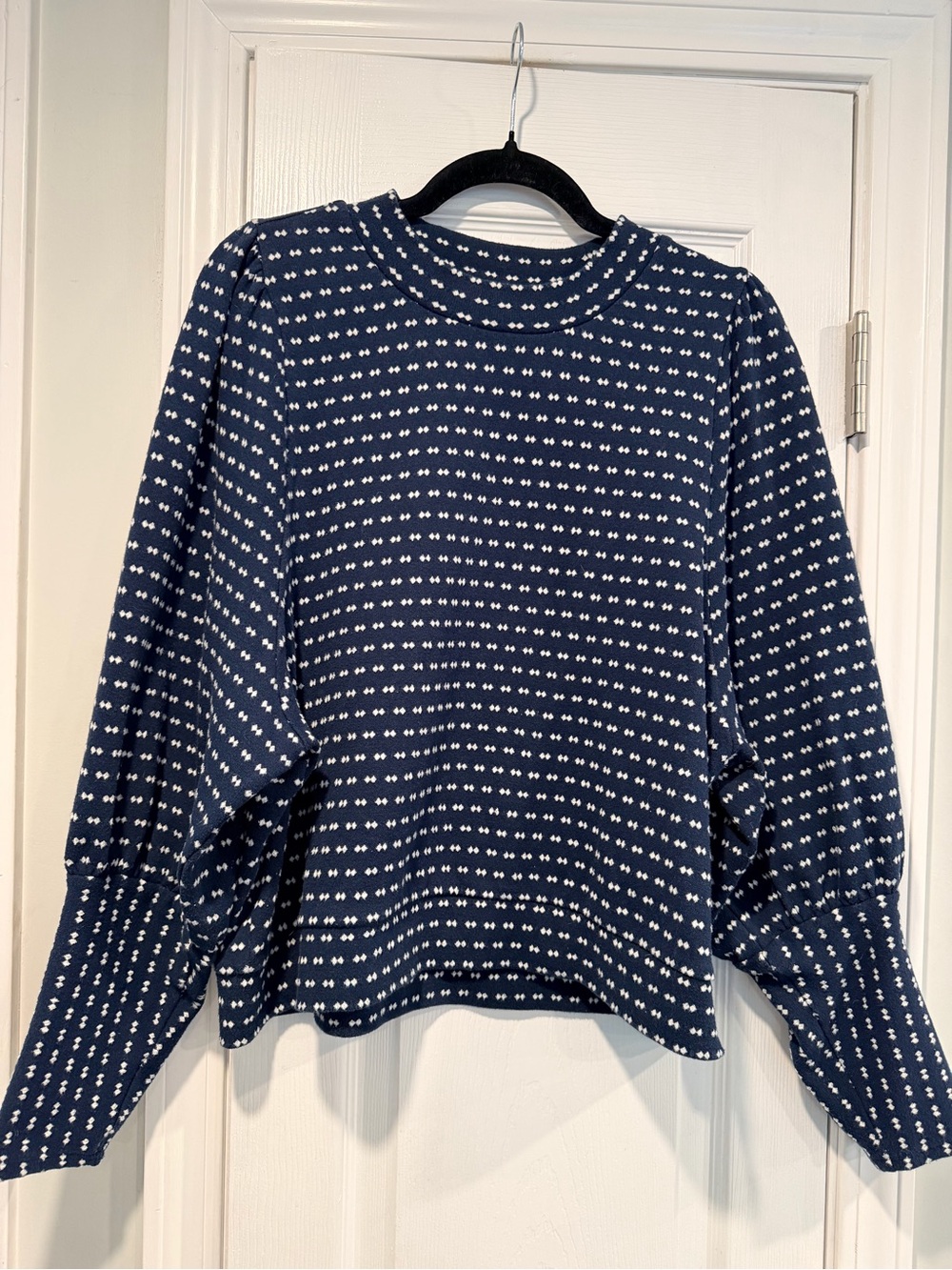 Madewell Size XL Navy White Dot Dolman Sleeve Sweatshirt Pullover Crew Neck